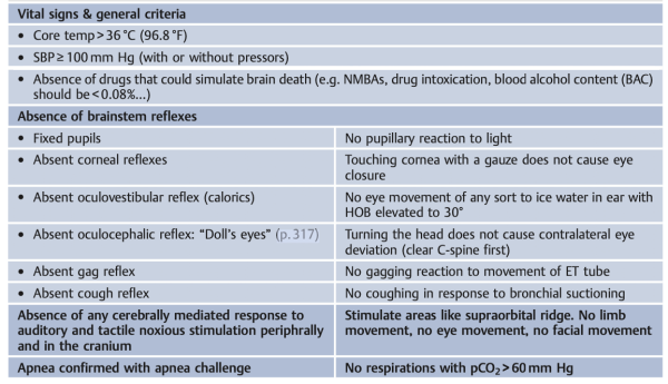 Brain death criteria diagram